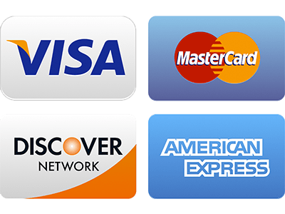We accept American Express, Discover, Mastercard and Visa.